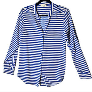 Calvin Klein Cobalt Blue and White Women's Blouse Size Medium